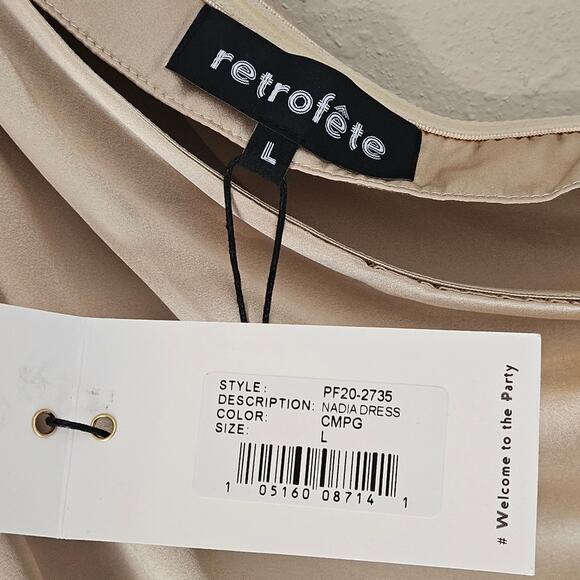 RETROFÊTE Nadia One-shoulder Ruched Stretch-Silk Satin Mini Dress Sz L Champaign - Picture 10 of 14